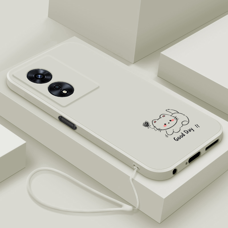 适用oppoA97手机壳5G新款a96液态硅胶保护套oppo a95潮男女生a93镜头全包防摔a93s超薄软壳简约卡通线条小猫