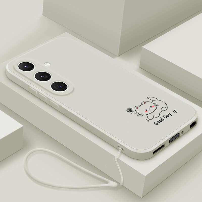 适用三星s24手机壳新款GalaxyS24+液态硅胶保护套十plu潮男女生S24ultra镜头全包s24fe防摔软壳卡通线条小猫