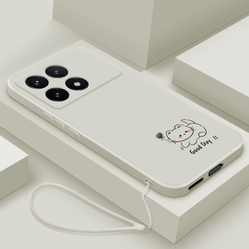 适用红米k70手机壳新款redmik70pro液态硅胶保护套小米k70e镜头全包k70至尊版ultra防摔软壳男女卡通线条小猫