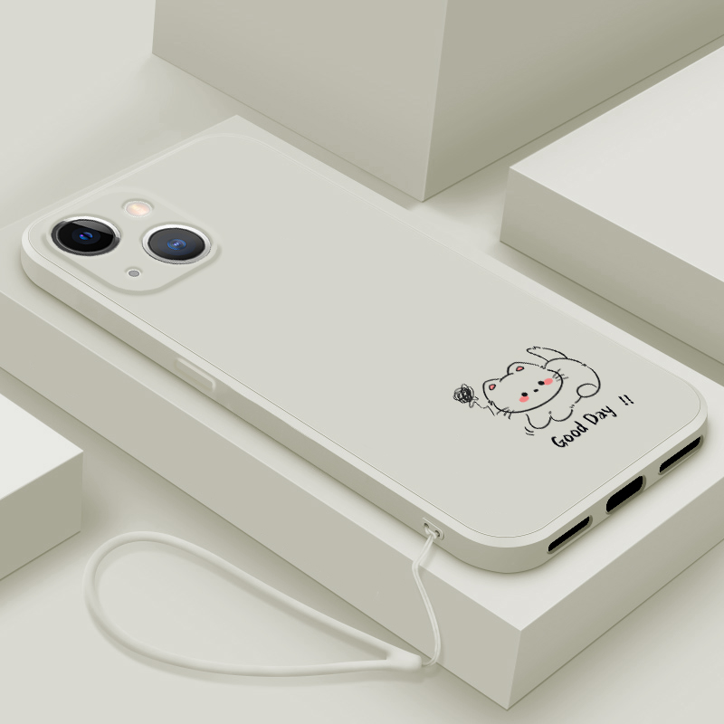 适用iPhone13手机壳新款苹果12promax液态硅胶保护套11pro镜头全包防摔13mini软壳十三二男女生卡通线条小猫