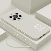 华为mate40手机壳简画熊和兔适用mate40pro直边液态硅胶mate40pro 全包软壳魅特40e保护套网红超薄防摔男女款