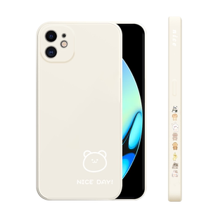适用于iPhone11手机壳个性简画熊和兔苹果11PRO直边保护套11PROMAX全包防摔十一新款潮牌简约网红磨砂男女款