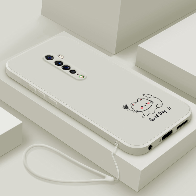 适用opporeno2手机壳新款reno2z液态硅胶保护套renoace男女生renoZ镜头全包防摔十倍变焦版软壳简约卡通小猫