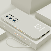 液态硅胶华为 p40pro直边全包防摔保护套p40pro 简画熊和兔网红潮牌个性 适用于华为p40手机壳新款 创意男女款