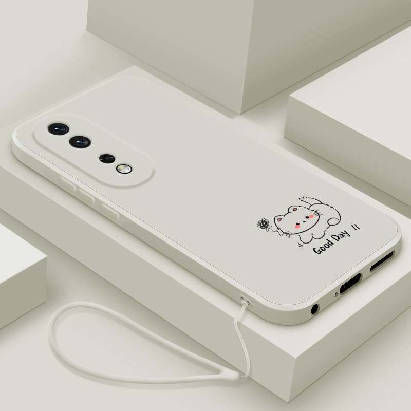 适用荣耀80手机壳新款华为honor80pro直屏版液态硅胶保护套80se镜头全包防摔80GT软壳男女生简约卡通线条小猫