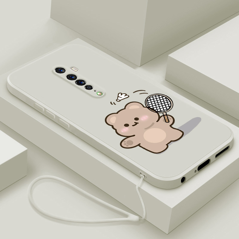 适用opporeno2手机壳新款reno2z液态硅胶软壳renoace男女情侣renoZ镜头全包防摔十倍变焦版保护套卡通羽毛熊