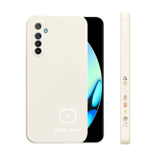 简画熊和兔realmex2手机壳直边液态硅胶适用Realmex2pro全包防摔软壳真我x时尚潮牌创意网红新款个性简约男女