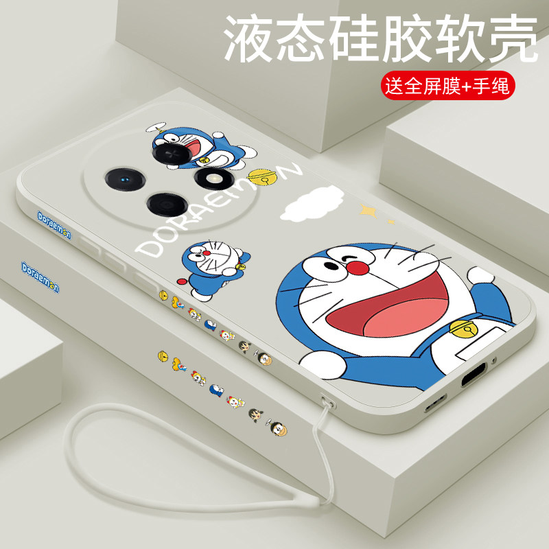 适用华为畅享90promax手机壳新款畅享90plus液态硅胶保护套畅想90镜头全包防摔软壳男女生潮牌卡通时尚机器猫