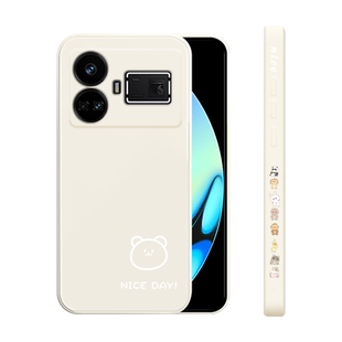 适用realmegt5手机壳新款简画熊和兔真我GT5保护套RealmeGT5直边个性简约创意3823RMX3820全包防摔软壳