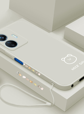 适用vivoy77e手机壳个性创意简画熊和兔Y77E液态硅胶软V2166BA磨砂软套v1v0全包摄像头网红男潮女款超薄防摔