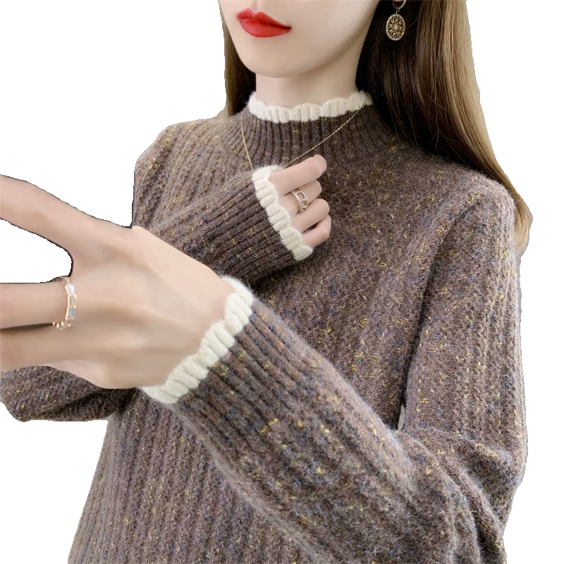 半高领毛衣女款打底衫2025秋冬新款慵懒风加绒加厚针织衫女装上衣