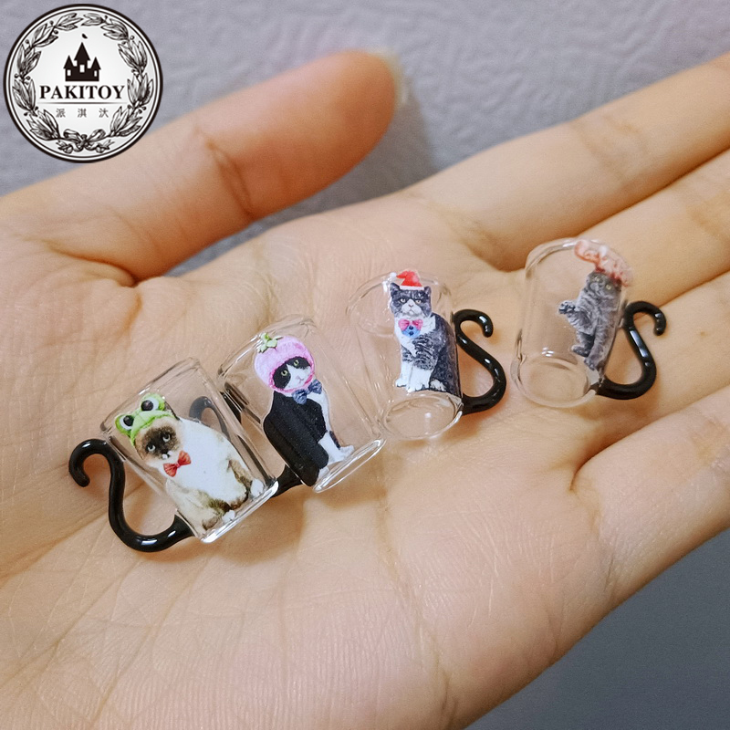 pakitoy娃娃配件玻璃小猫咪杯子