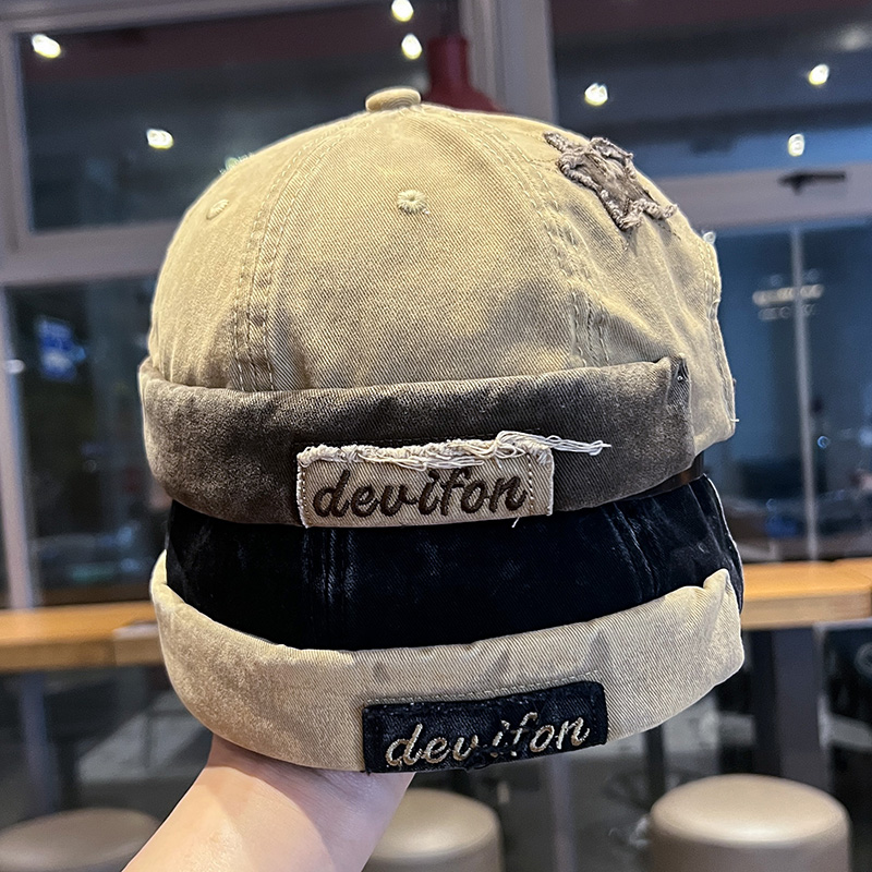 2025新款无檐帽子男女水洗做旧瓜皮帽破布嘻哈街头雅痞流氓地主帽