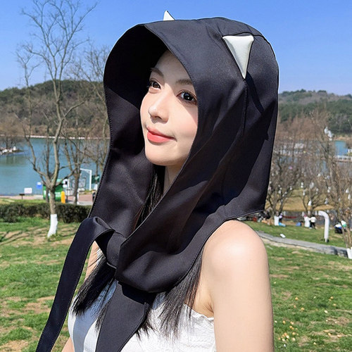 高品质冰丝小恶魔防晒帽子女夏季户外防紫外线遮阳帽显脸小披肩帽