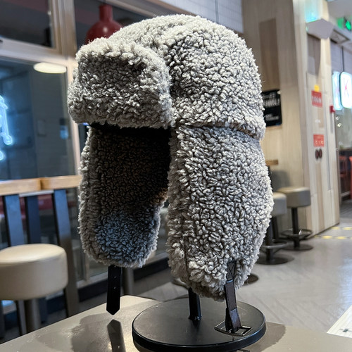 羊羔绒飞行员帽男女东北户外加厚加绒雷锋帽冬季防寒保暖护耳帽子