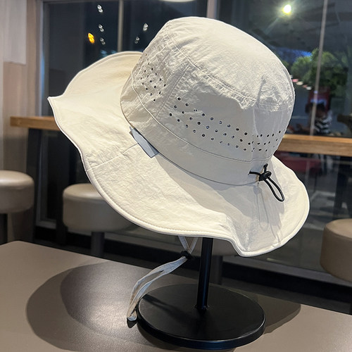 大头围渔夫帽男女夏季速干网眼透气防晒帽简约纯色户外露营登山帽