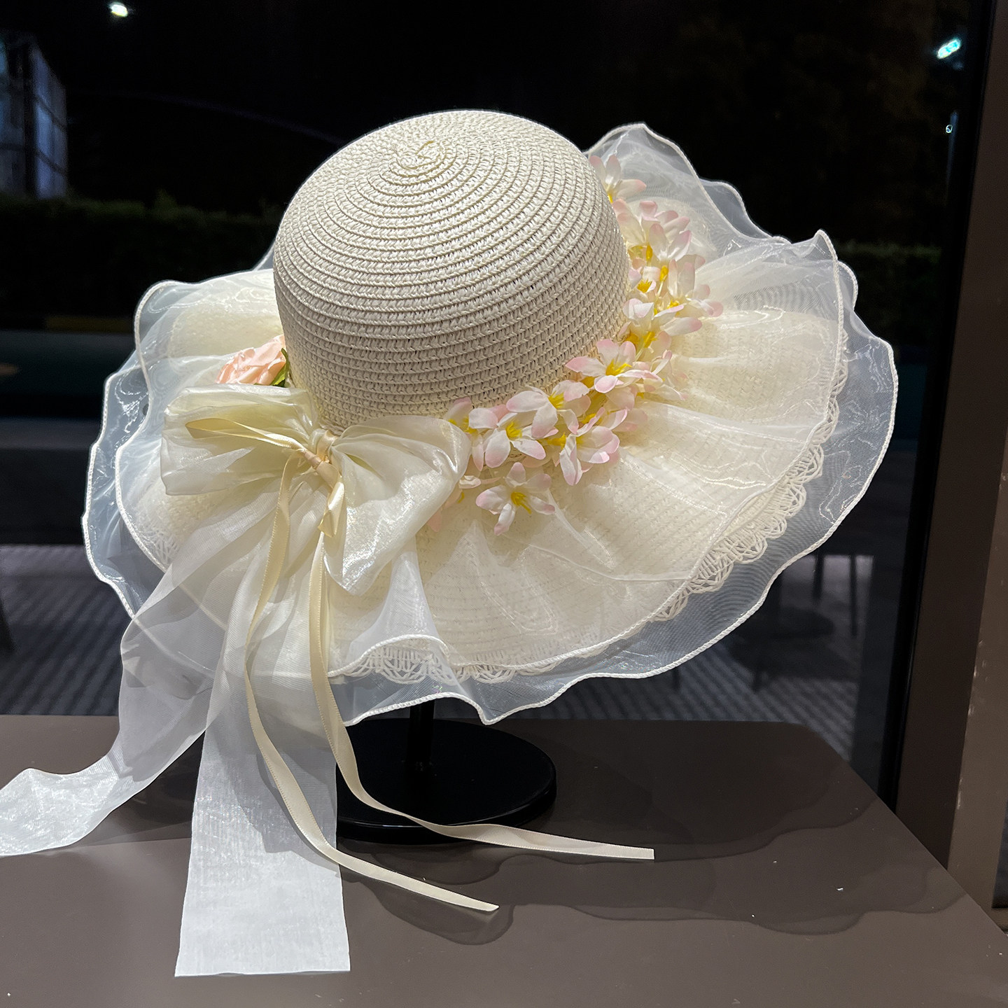 韩国小清新花朵草帽女夏季大檐防紫外线遮阳帽度假风海边沙滩帽子