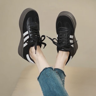 今年流行松糕鞋厚底内增高德训鞋女款小板鞋夏天舒适真皮运动鞋子