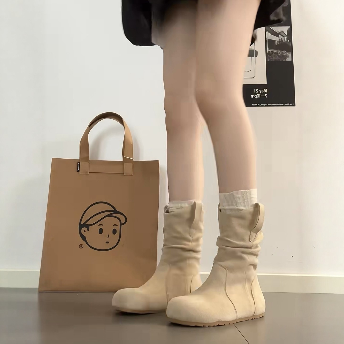 勃肯短靴子女款2025新款秋冬季复古短筒西部牛仔堆堆马丁靴内增高