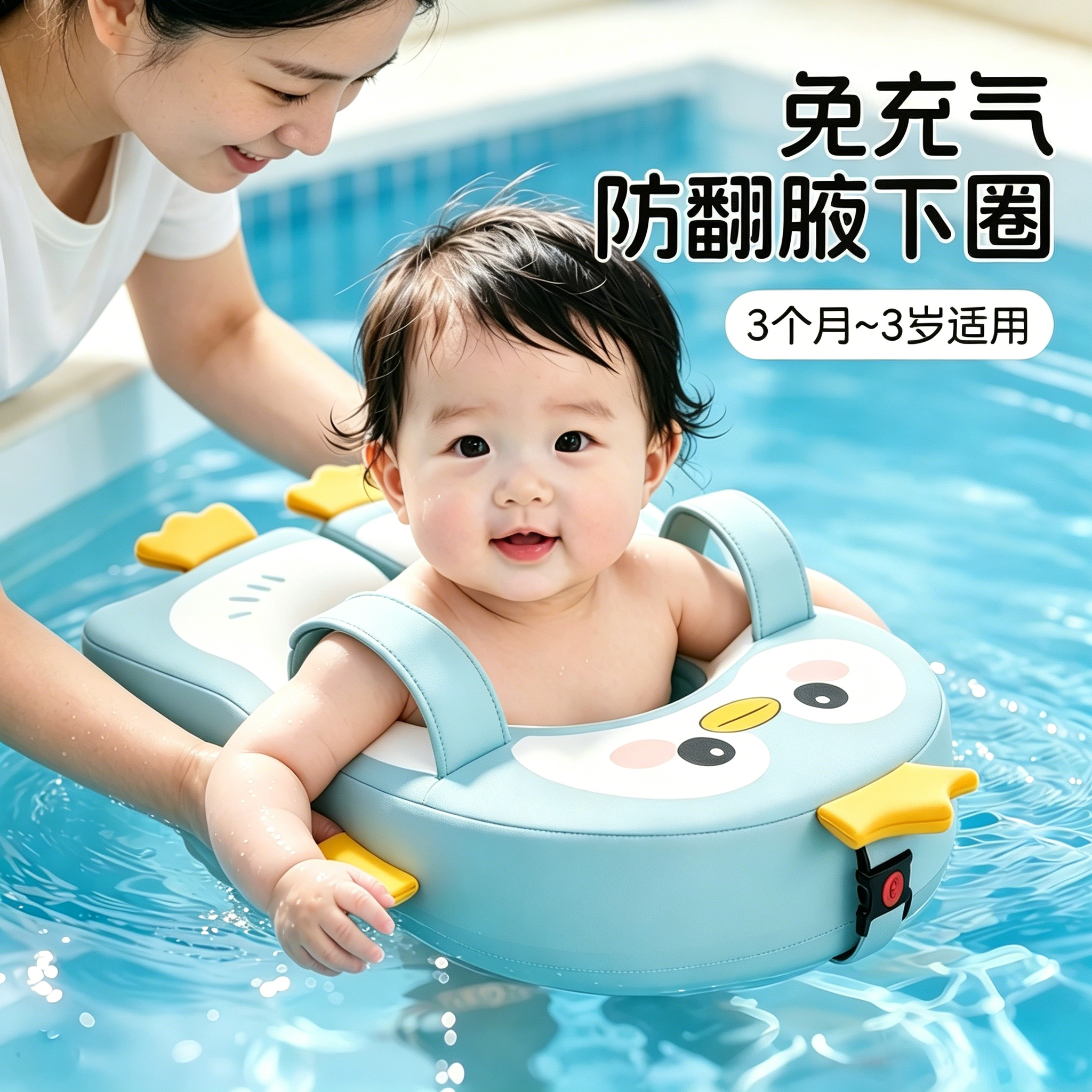 婴儿儿童腋下圈宝宝游泳圈免充气洗泡澡桶手臂圈幼儿0-6个月以上
