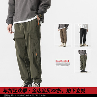 「大口袋」冬季日系束脚加绒工装裤男宽松保暖青少年立体剪裁长裤