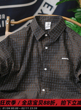 【Afterwords】美式潮牌印花短袖工装衬衫夏休闲宽松格纹半袖衬衣