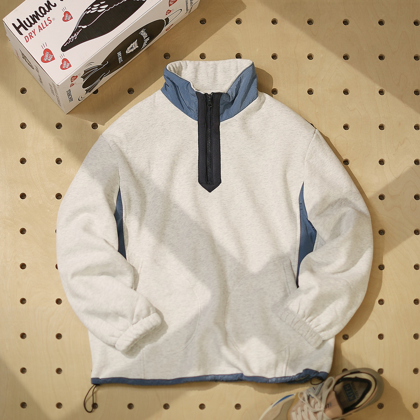 【雪绒】秋季日系潮牌拼色立领加绒卫衣男休闲宽松保暖运动套衫