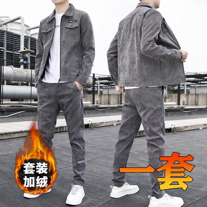 秋冬款运动一套装男款外套灯芯绒