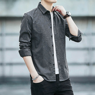 衬衫 长袖 男青年潮流休闲衬衣2025年新款 春季 纯棉上衣 夏季 修身 薄款