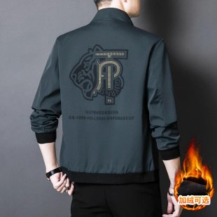 加绒外衣 夹克棒球服防风潮流黑色上衣冬季 2024春秋款 商务外套男士