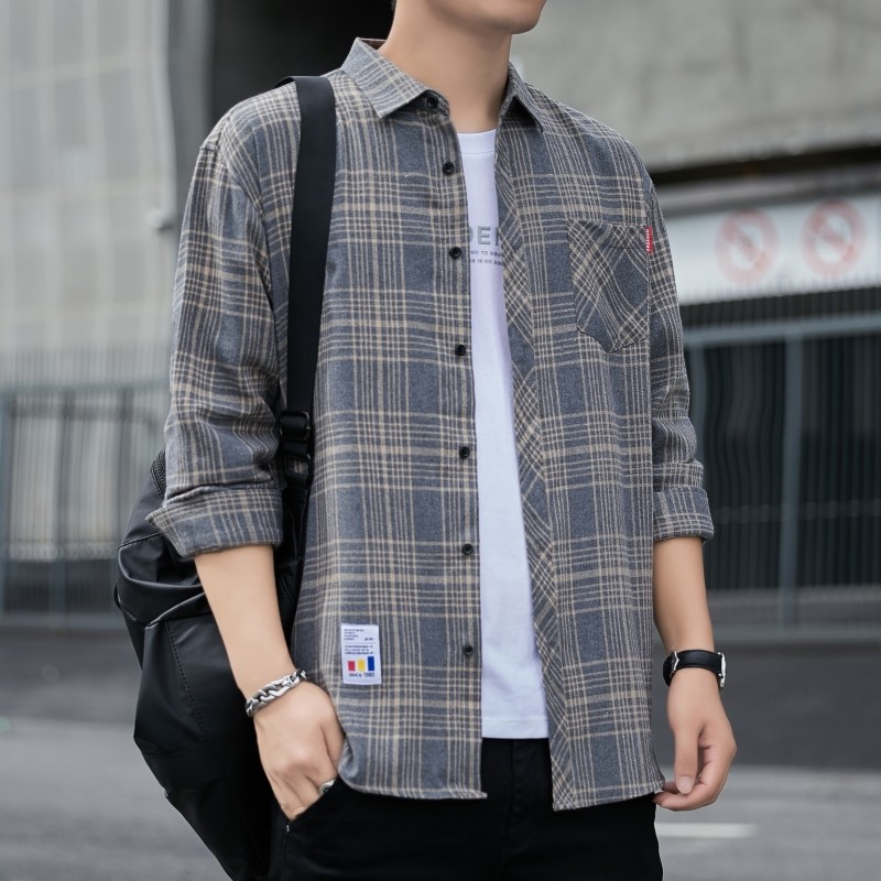 春秋男士长袖格子衬衫2025春季都市潮流休闲衬衣男装百搭宽松上衣,男装,衬衫,淘宝优惠券,粉丝福利购,淘宝优惠卷