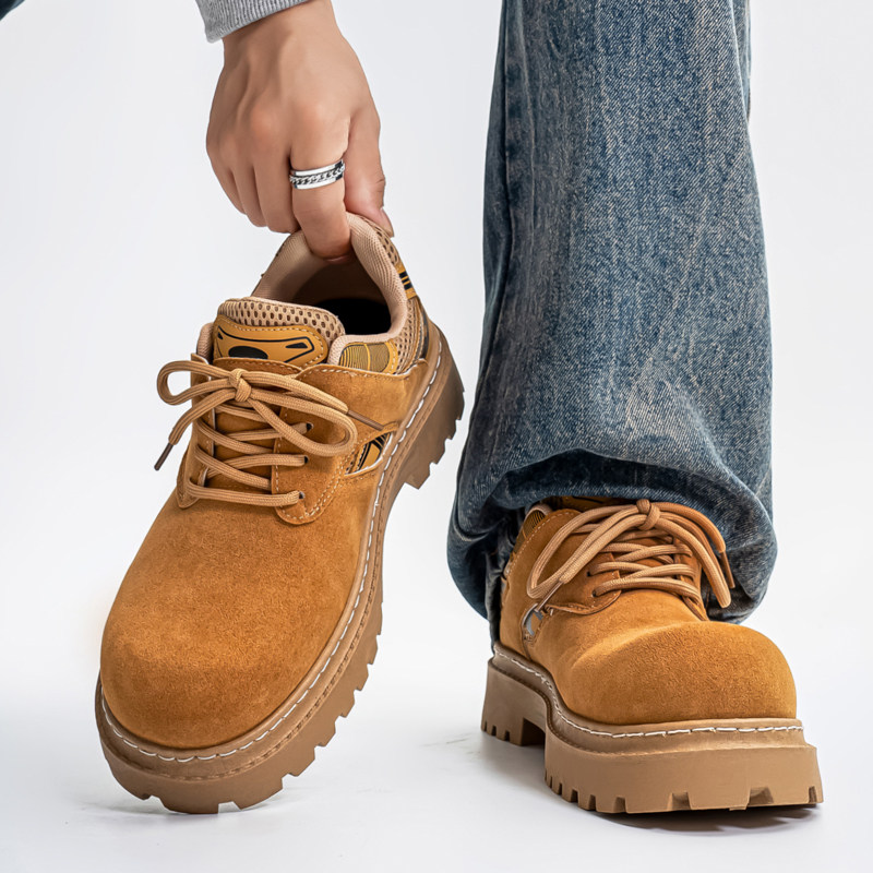 低帮马丁靴男款秋季英伦风美式复古大头皮鞋男士翻毛皮厚底工装靴