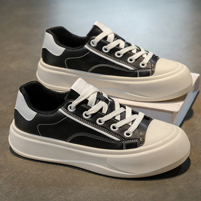 帆布男鞋秋季2026新款高级感皮面青少年学生运动黑色百搭休闲板鞋