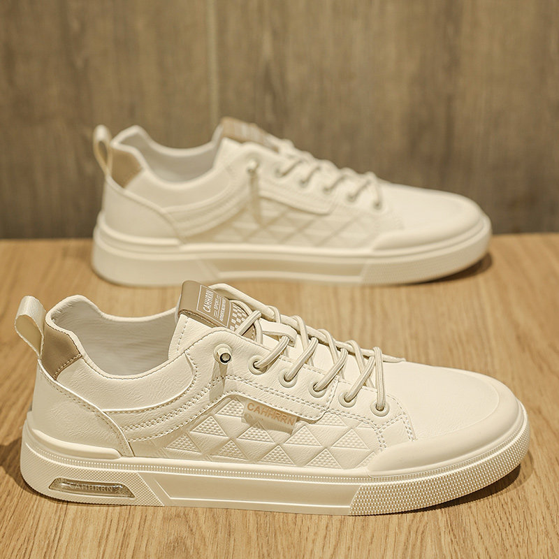 一脚蹬男鞋2026新款春季皮面防水运动休闲板鞋男士轻便软底小白鞋