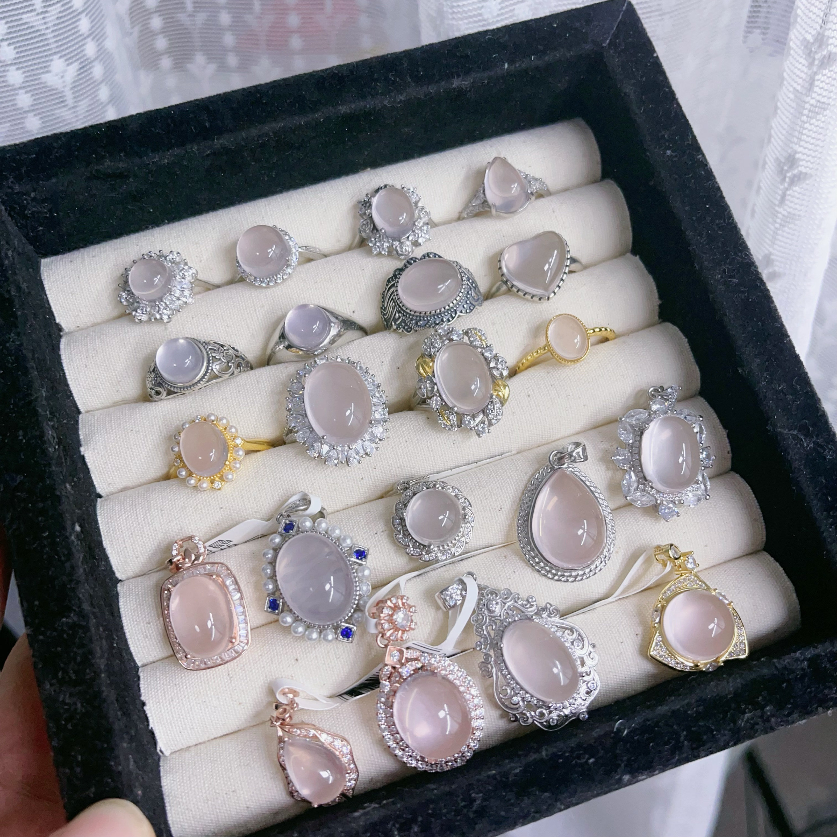 11.21更S925银镶嵌天然星光粉粉晶戒指小众设计简约气质食指戒女