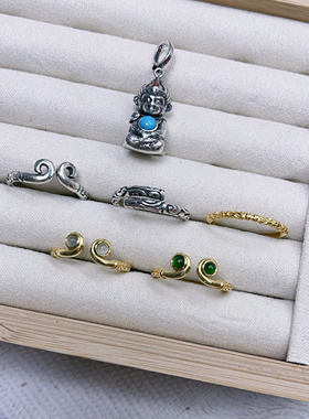 【悟空系列】s925纯银戒指松石翡翠指环情侣对戒可可调节指环吊坠