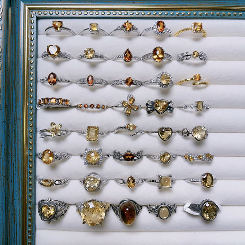 11.27更【黄水晶合集】s925纯银戒指天然黄水晶指环可调节女彩宝