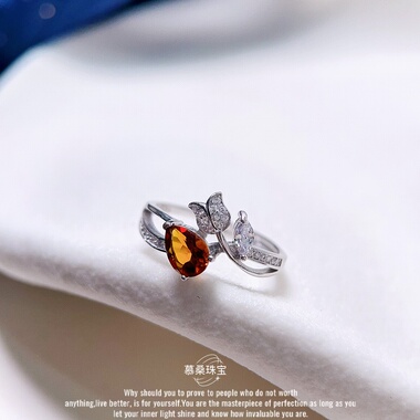 【孤品】超浓郁暴力黄水晶戒指s925纯银设计款郁金香小众可调节女