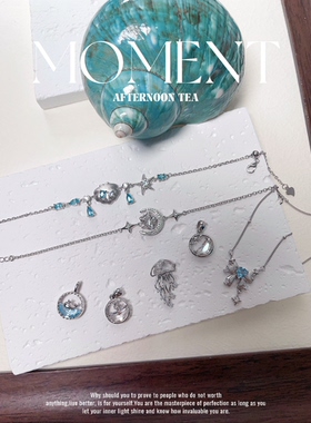 【海洋风】s925纯银托帕白水晶蓝磷辉天然水晶吊坠手链海豚水母