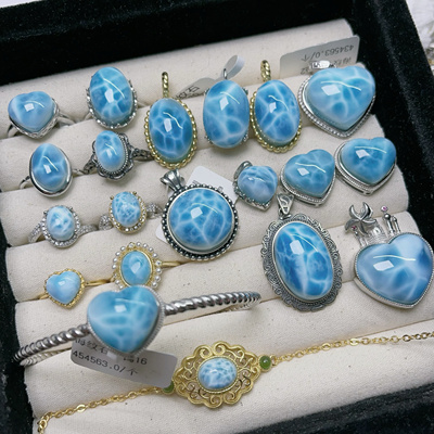 【海纹石合集】s925纯银海纹石戒指吊坠爱心水滴龟背纹玉化女礼物