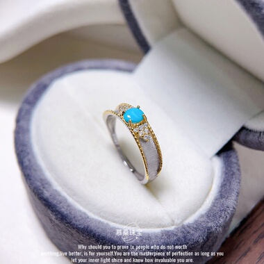 s925纯银天然松石戒指美松拉丝工艺活口可调节小众设计食指戒指环