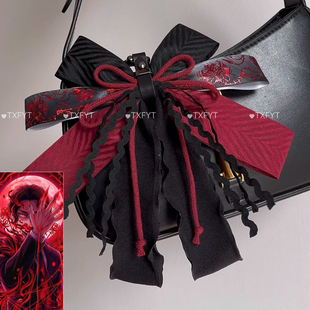 黑红彼岸花撞色高颜值Y2K蝴蝶结包挂件Kawaii少女包包挂饰钥匙扣