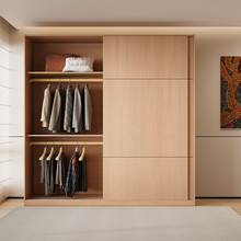定制全实木原木风推拉门衣柜家用卧室收纳储物柜移门衣橱橡木柜子