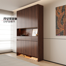 定制全实木胡桃木色进门鞋柜橡木一体靠墙家用入户门厅柜收纳柜