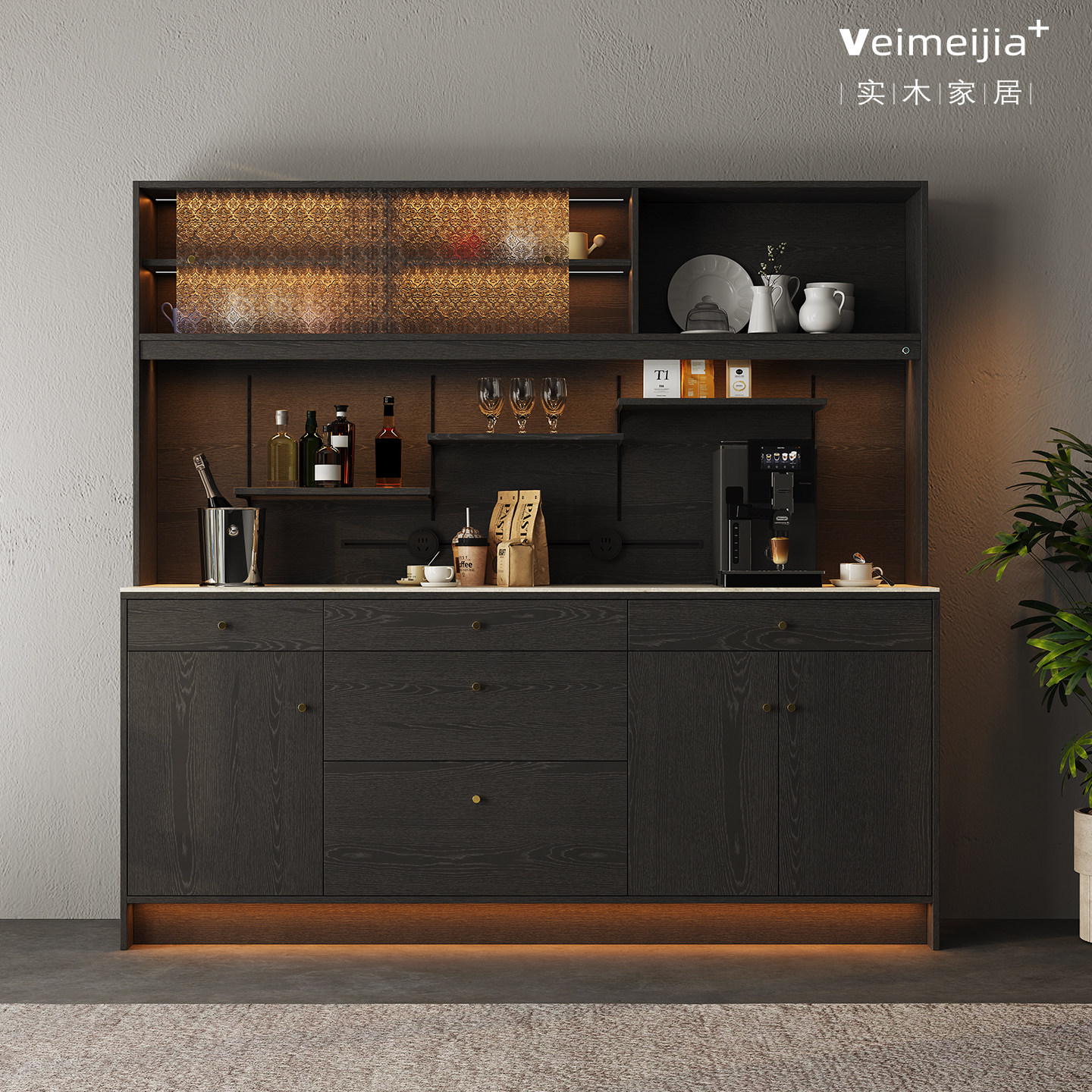 定制复古风实木餐边柜现代简约储物柜客厅收纳柜带灯多功能展示柜,住宅家具,餐边柜,淘宝优惠券,粉丝福利购,淘宝优惠卷