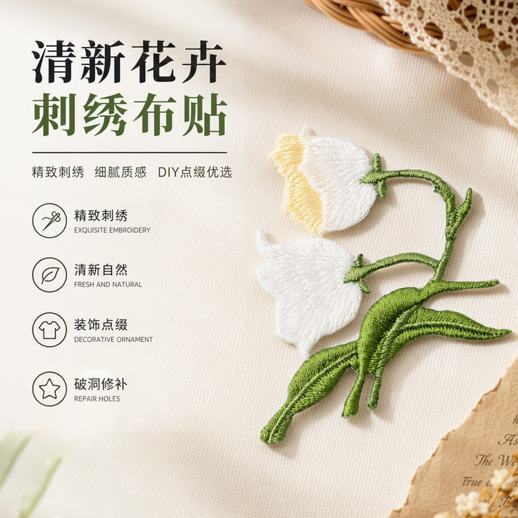 立体花卉刺绣布贴可熨烫可手缝图片