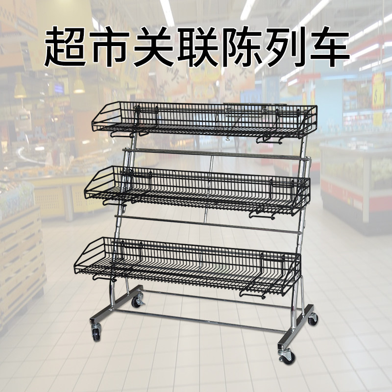 超市货架移动促销车陈列展示架创意小型三层端头移动带轮货架
