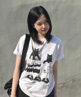 小猫t恤 卡通图案夏短袖 李惠利宋雨琦同款 圆领时尚