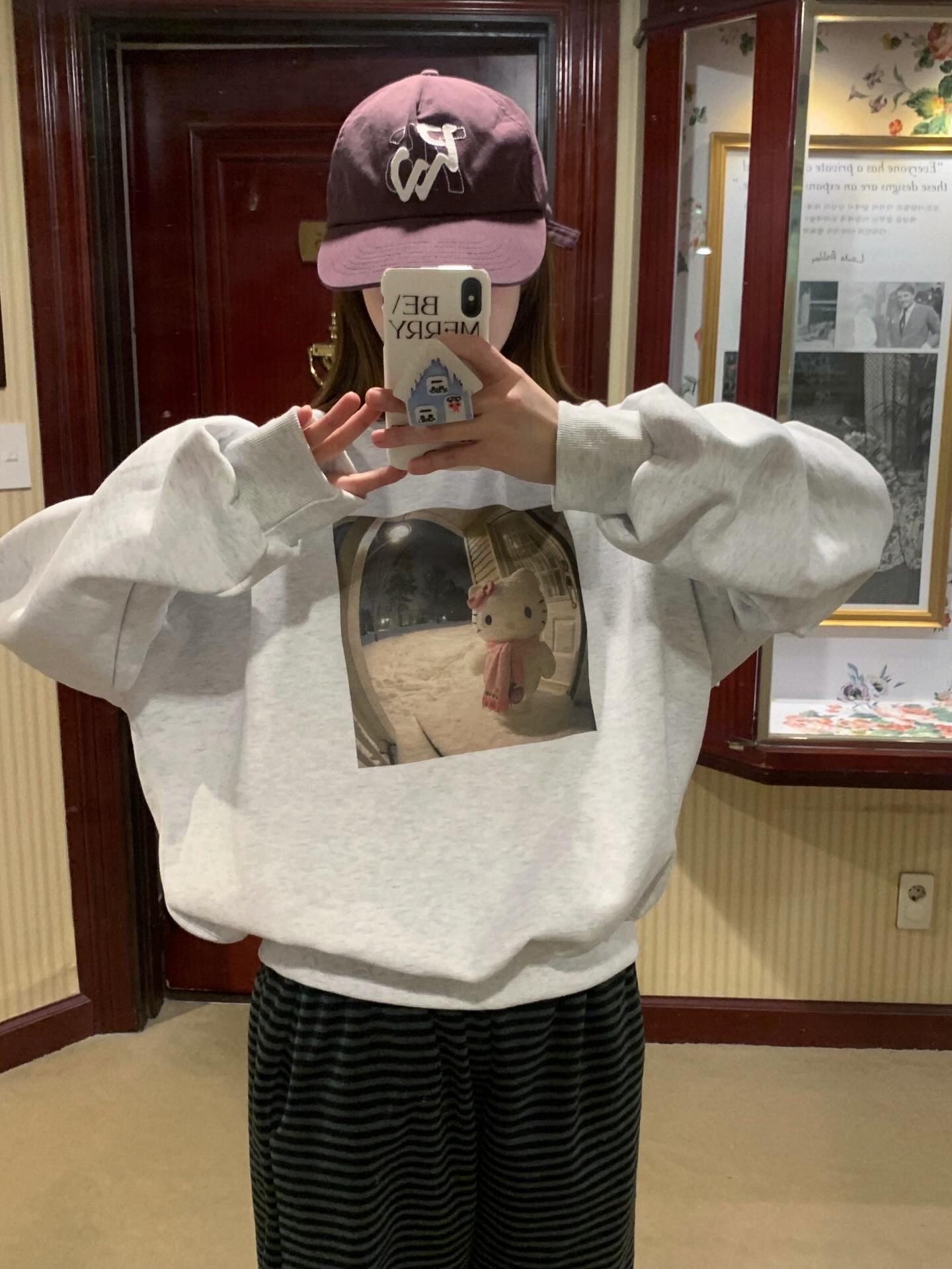 韩系东大门街头风小熊图案毛圈卫衣男女同款休闲百搭圆领长袖上衣