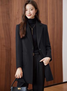 高级感黑色西装外套女装2025新款秋冬中长款职业通勤高端气质大衣